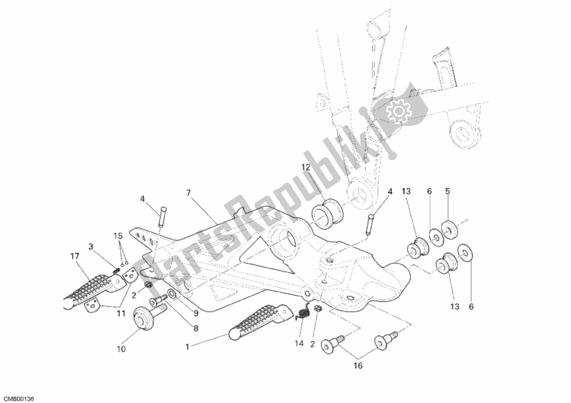 Alle onderdelen voor de Voetsteunen, Juist van de Ducati Multistrada 1100 USA 2008